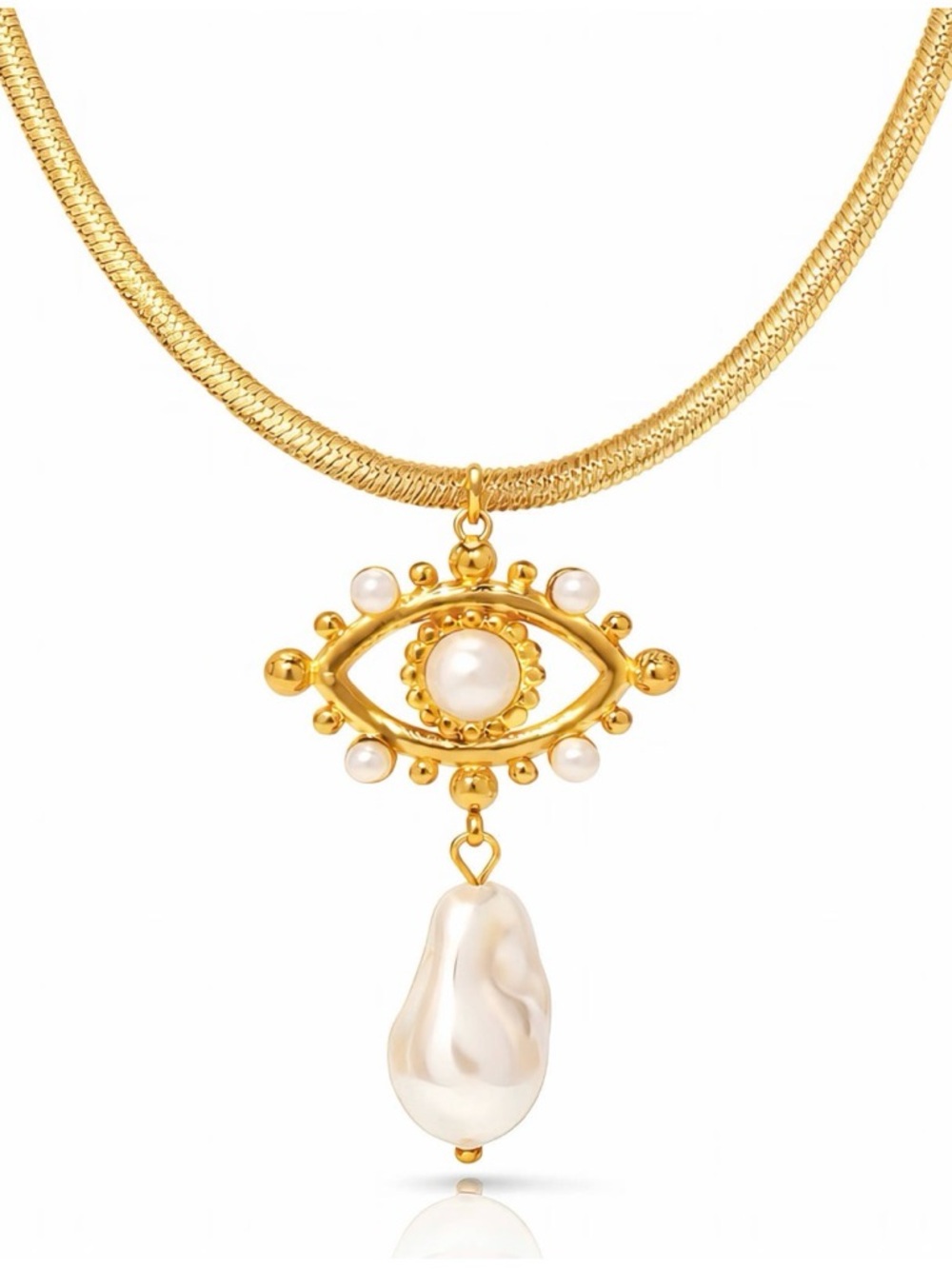 Evil Eye Pearl 18K Gold Plated Stainless Steel Necklace
